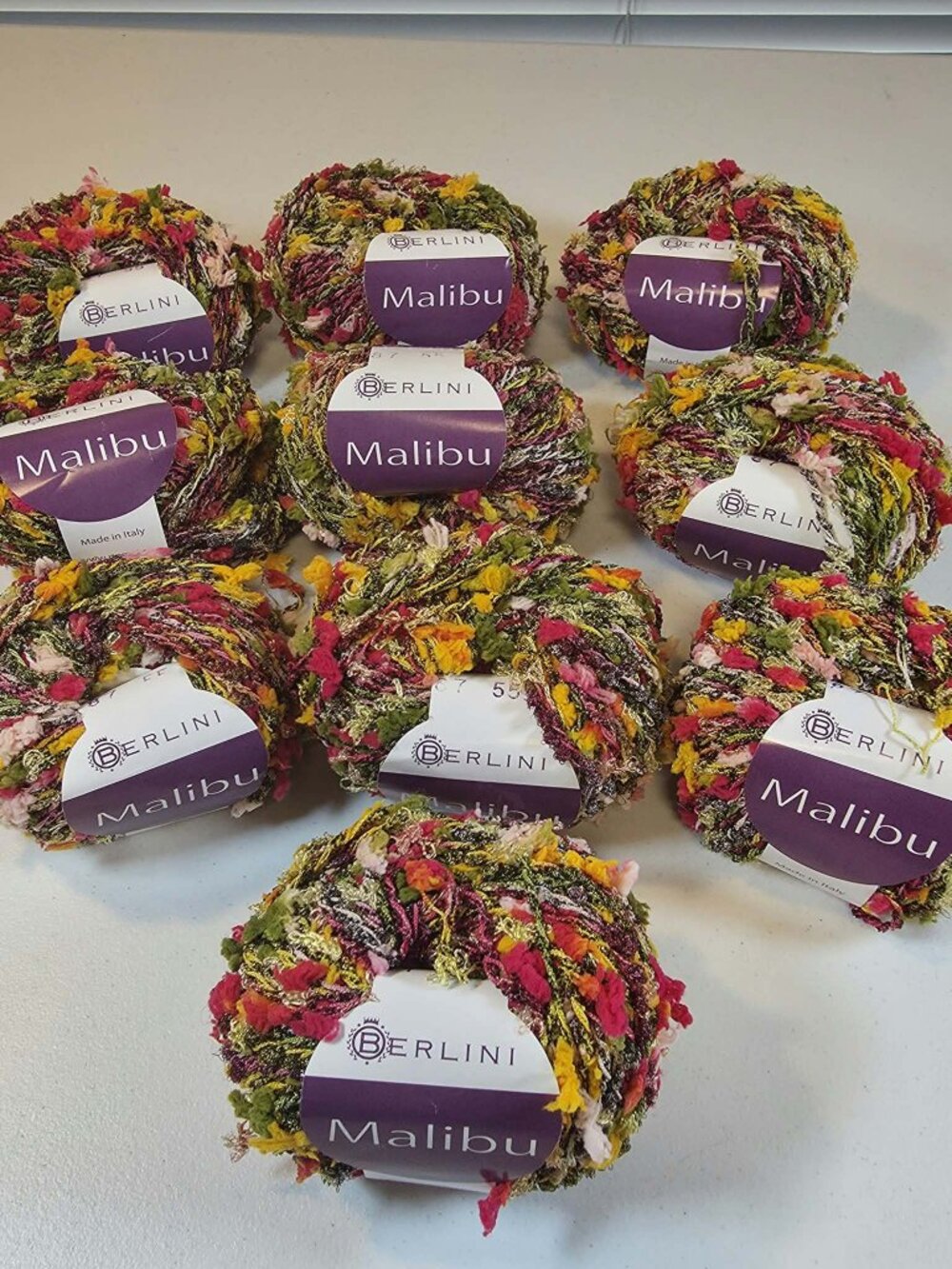 BERLINI MALIBU YARN LOT OF 10 - 57 YARDS EACH COLOR 87 TULIPS MADE IN ITALY NEW